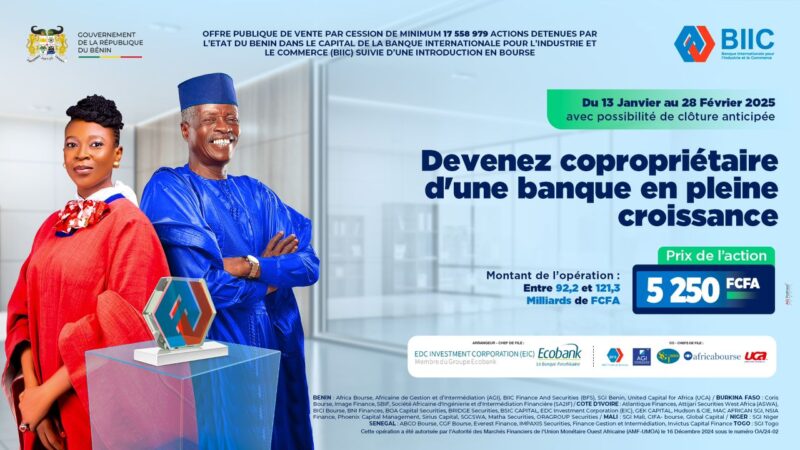 Le Bénin ouvre le capital de la Banque Internationale pour l’Industrie et le Commerce, BIIC au public